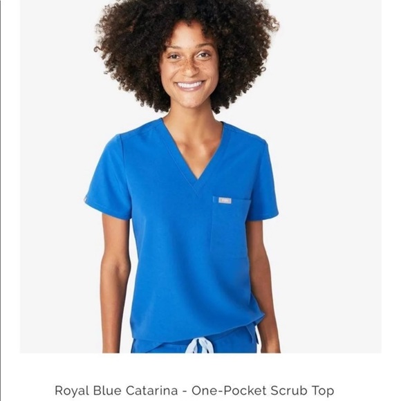 Figs Tops - Figs one pocket scrub top- S- Royal blue